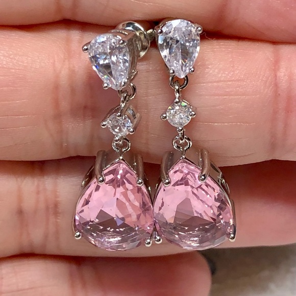🦋 pretty drop earring gorgeous CZ ZIRCON women wedding anniversary Pear - Picture 7 of 13